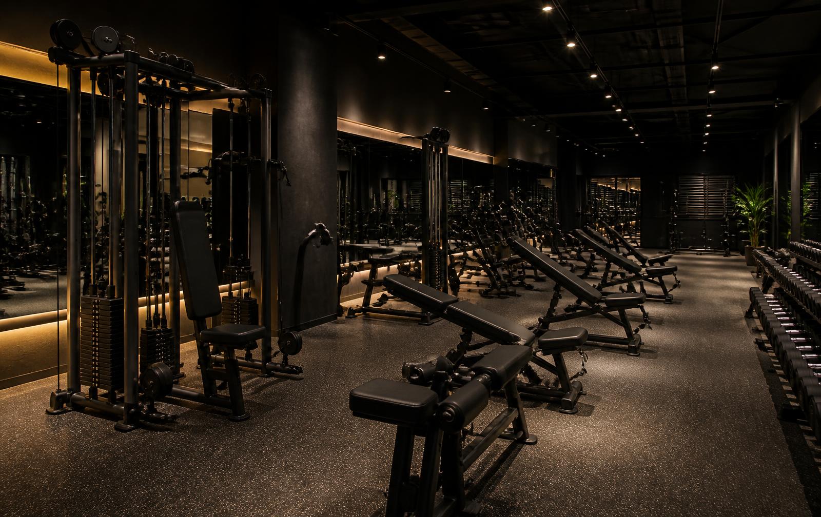 Completed commercial gym fit out with resistance machines and free weights